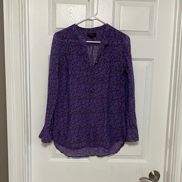J. Crew Tops - J Crew Liberty blouse thin featherweight fabric purple flower pattern size 2